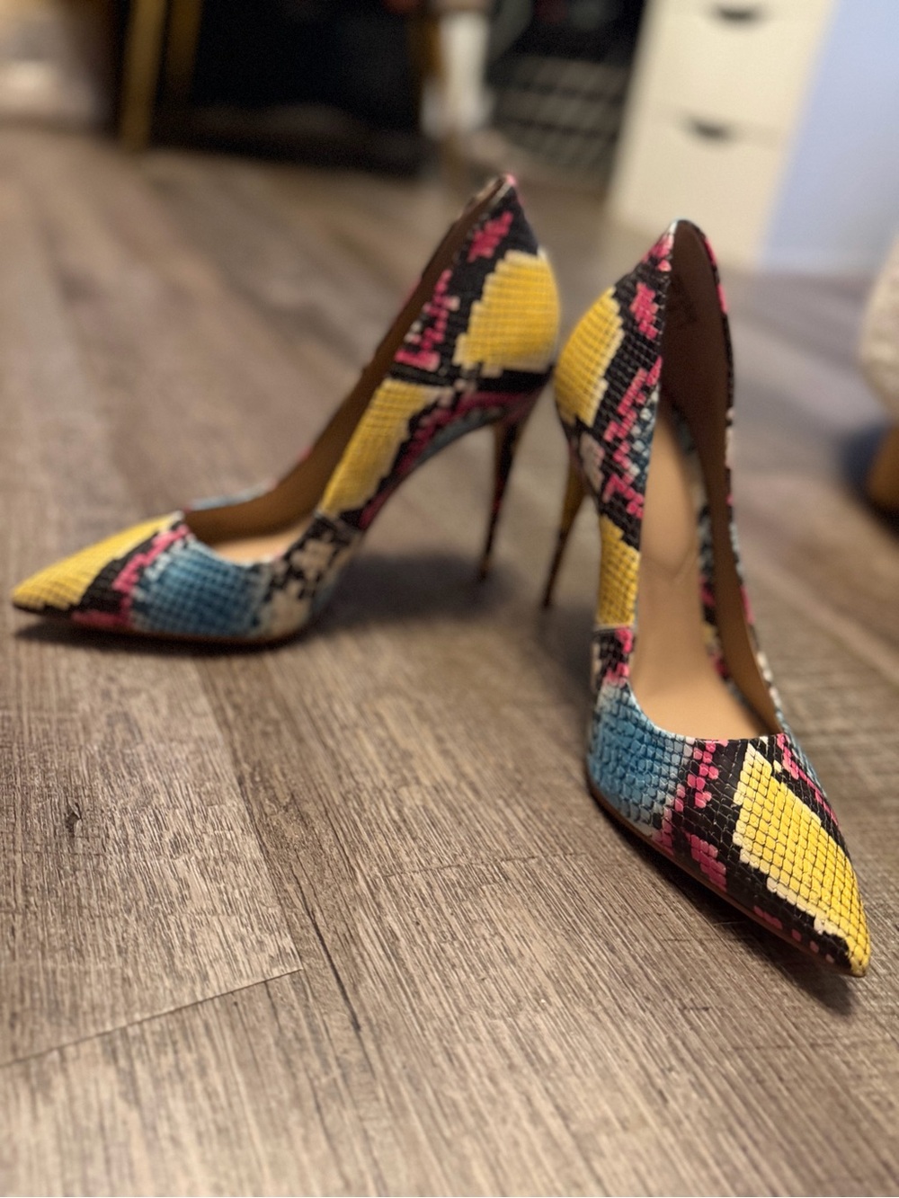 ALDO Size 8.5 Multicolor Snakeskin Pointed Toe Stiletto Pumps Heels - Picture 2 of 10